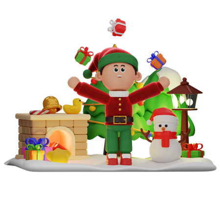 Niño jugando con regalos  3D Icon