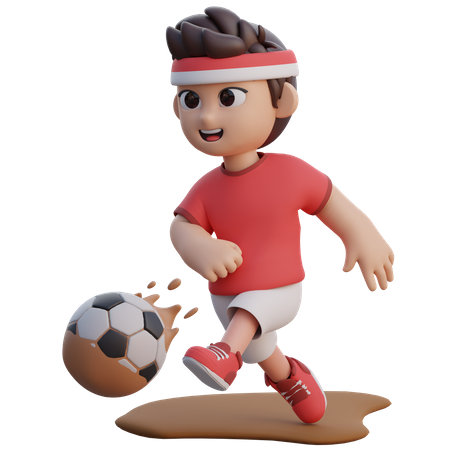 Niño jugando fútbol de barro  3D Illustration