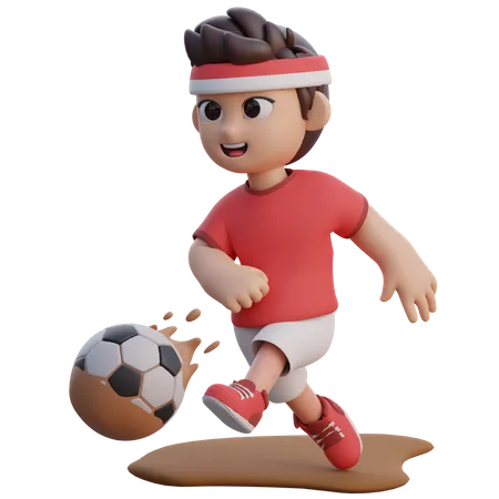 Niño jugando fútbol de barro  3D Illustration