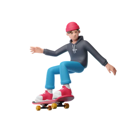 Niño jugando patineta  3D Illustration