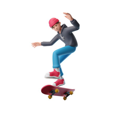 Niño jugando patineta  3D Illustration