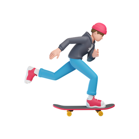 Niño jugando patineta  3D Illustration