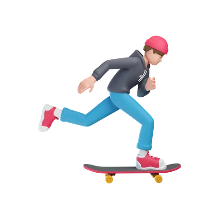 Niño jugando patineta  3D Illustration