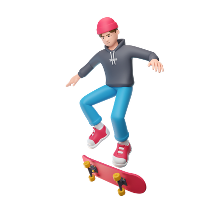 Niño jugando patineta  3D Illustration