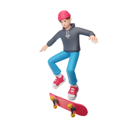 Niño jugando patineta  3D Illustration