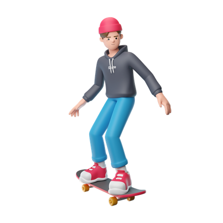 Niño jugando patineta  3D Illustration