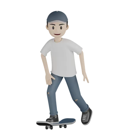 Niño jugando patineta  3D Illustration