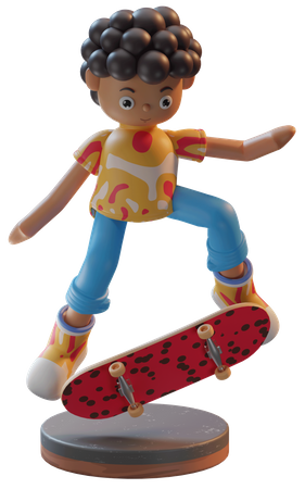 Niño jugando skate  3D Illustration