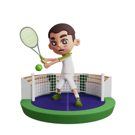 Niño jugando tenis  3D Illustration