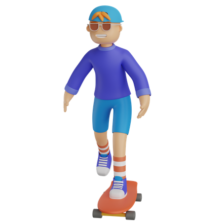 Niño montando en patineta  3D Illustration