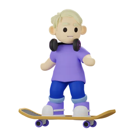 Niño montando patineta  3D Illustration