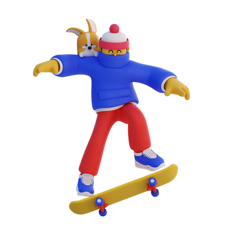 Niño montando patineta  3D Illustration