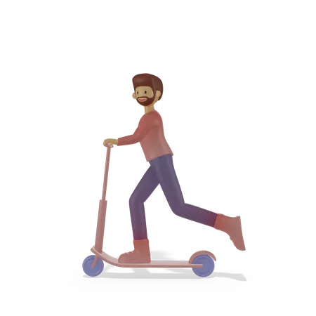 Niño montando scooter  3D Illustration