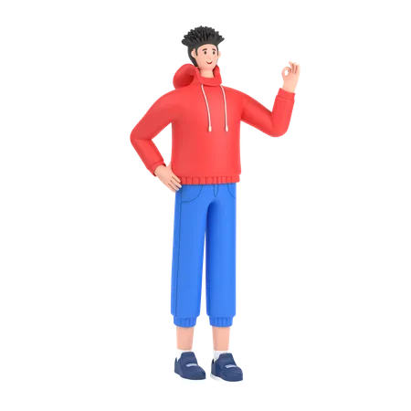 Niño mostrando una pose de gesto agradable  3D Illustration