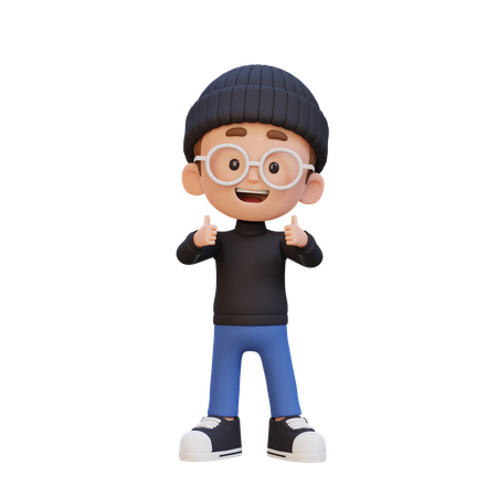 Niño mostrando dos pulgares hacia arriba  3D Icon