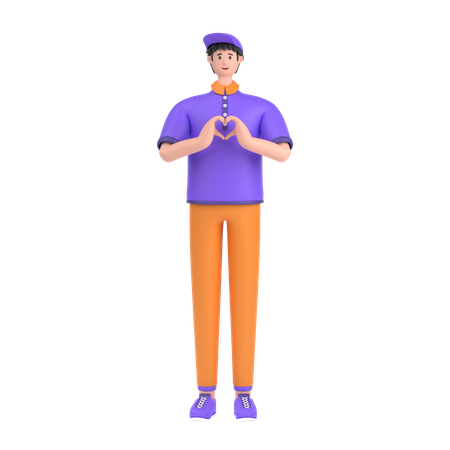 Niño mostrando corazón con sus dos manos.  3D Illustration