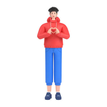 Niño mostrando corazón con sus dos manos.  3D Illustration