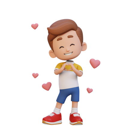 Niño mostrando el gesto de la forma del calor mientras se enamora  3D Icon