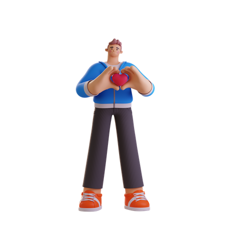 Niño mostrando gesto de corazón  3D Illustration
