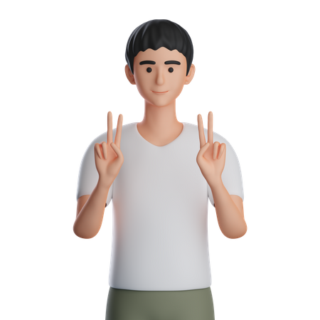Niño mostrando gesto de paz  3D Icon