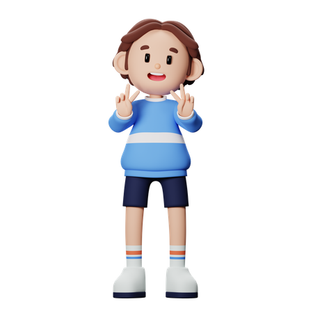 Niño mostrando pose de paz  3D Illustration