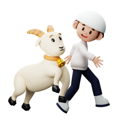 Niño musulmán caminando con una cabra  3D Icon