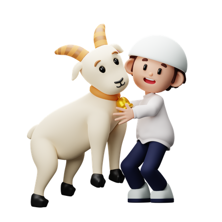 Niño musulmán jugando con cabra  3D Icon
