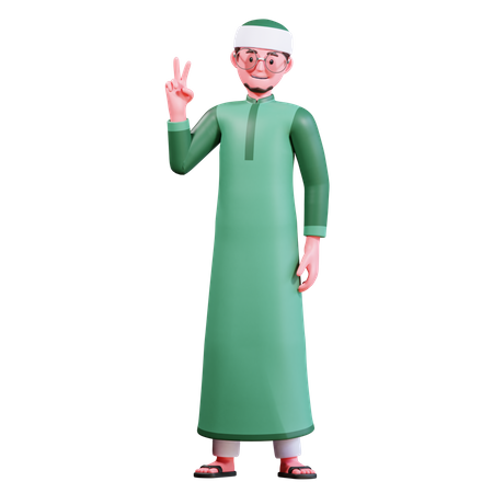 Niño musulmán mostrando el signo de la victoria  3D Illustration