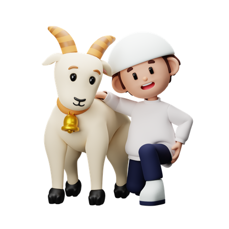 Niño musulmán sentado con cabra  3D Icon