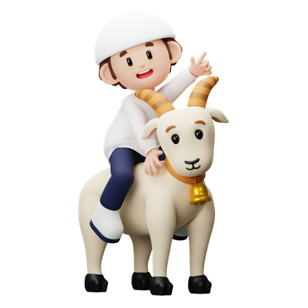 Niño musulmán sentado encima de una cabra  3D Icon