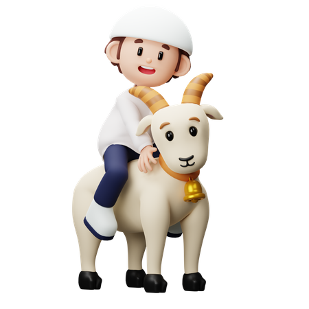 Niño musulmán sentado sobre una cabra  3D Icon