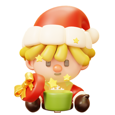 Niño navideño abriendo una caja de regalo  3D Icon