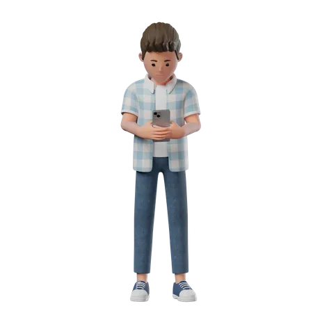 Niño parado en el teléfono  3D Illustration