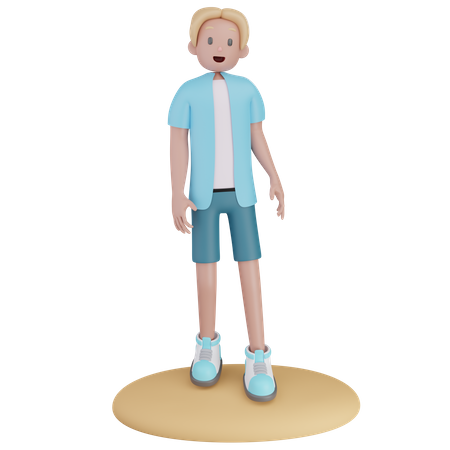 Niño, posición, en, playa  3D Illustration