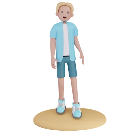 Niño, posición, en, playa  3D Illustration