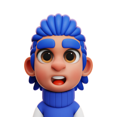 NIÑO DE PELO LARGO CON JERSEY AZUL Y BLANCO  3D Icon