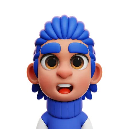 NIÑO DE PELO LARGO CON JERSEY AZUL Y BLANCO  3D Icon