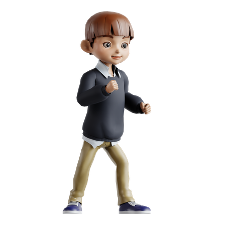 Niño pequeño de pie con la mano en puño  3D Illustration