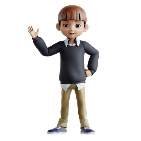 Pequeño niño dice hola  3D Illustration