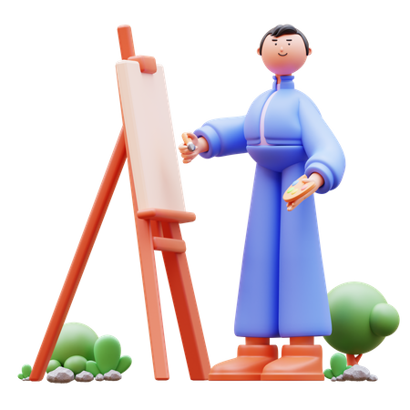 Niño pintando sobre lienzo  3D Icon