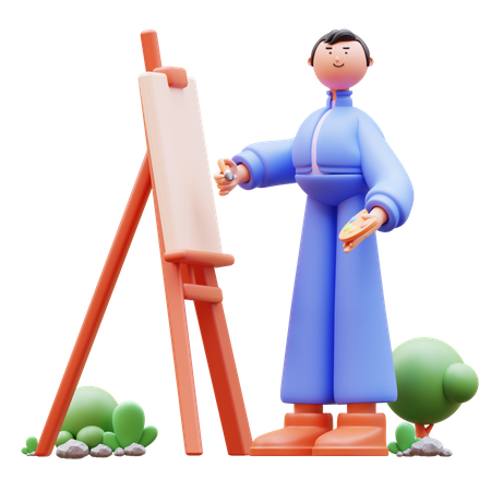 Niño pintando sobre lienzo  3D Illustration