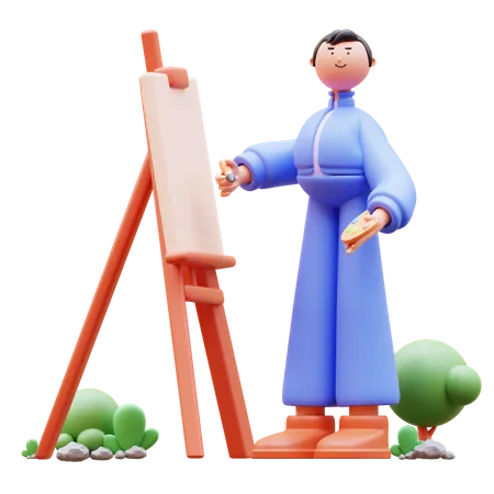 Niño pintando sobre lienzo  3D Illustration