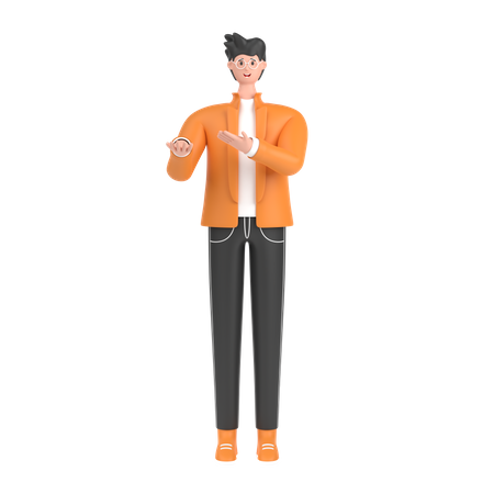 Niño presentando algo mientras está de pie y sonriendo  3D Icon