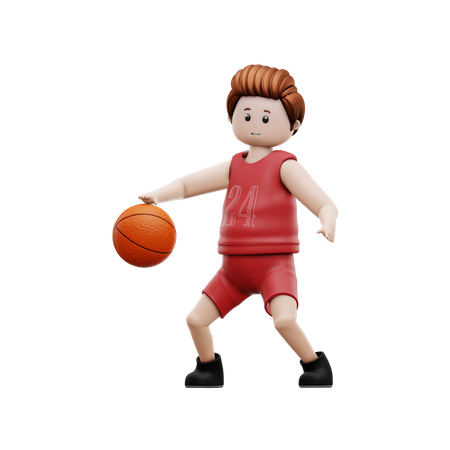 Niño regateando baloncesto  3D Illustration