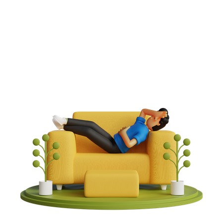 Joven relajándose en el sofá  3D Illustration
