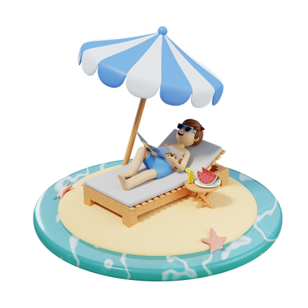 Niño relajándose en la playa  3D Icon