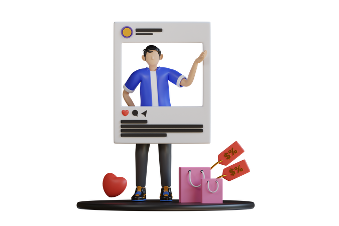 Chico respaldando en las redes sociales  3D Illustration