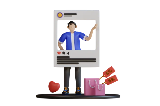 Chico respaldando en las redes sociales  3D Illustration