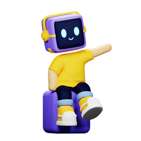 Niño robot sentado y señalando  3D Icon