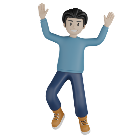 Un joven saltando con las dos manos en alto  3D Illustration